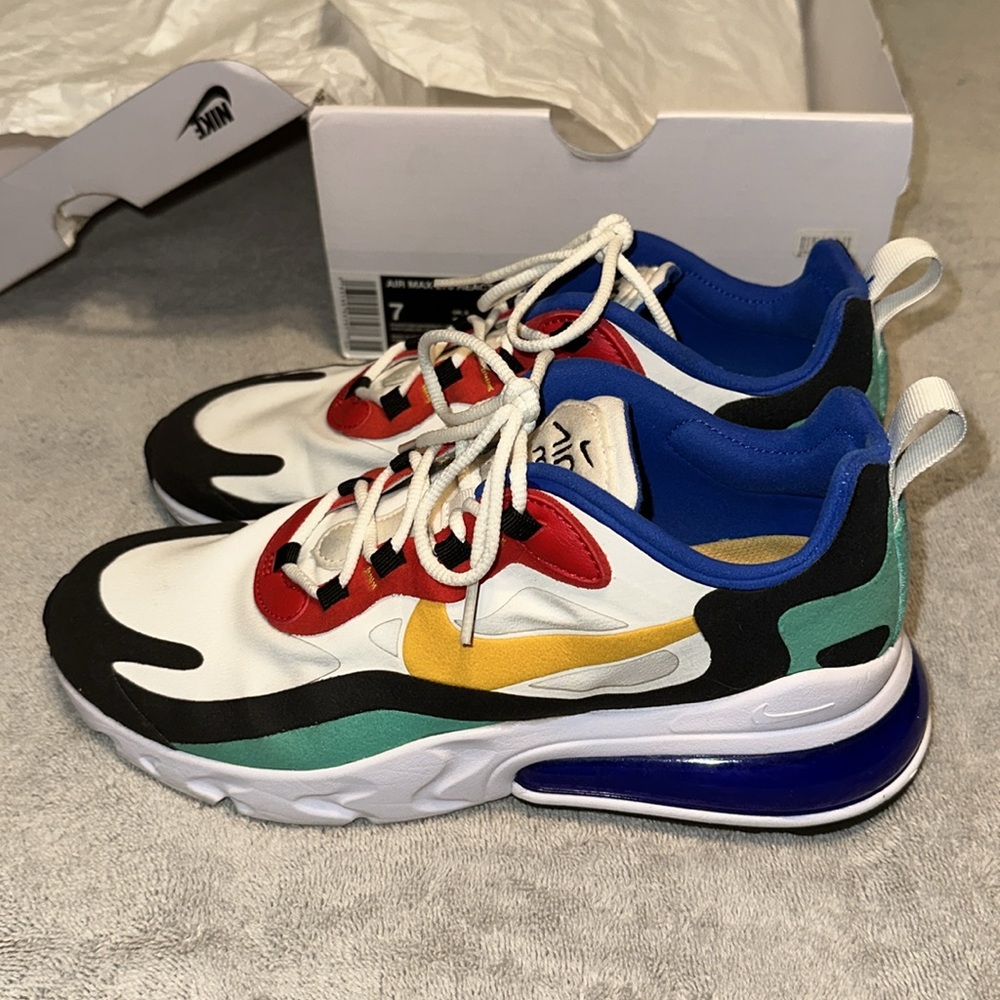 Nike Air Max 270 React in Phantom and University Gold
